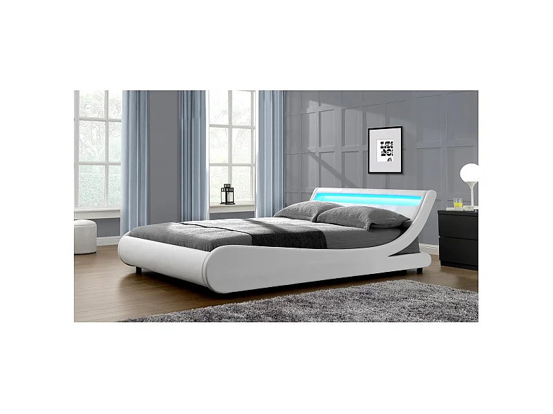 Cama LED "Natacha" - 140 x 190 cm - Blanco