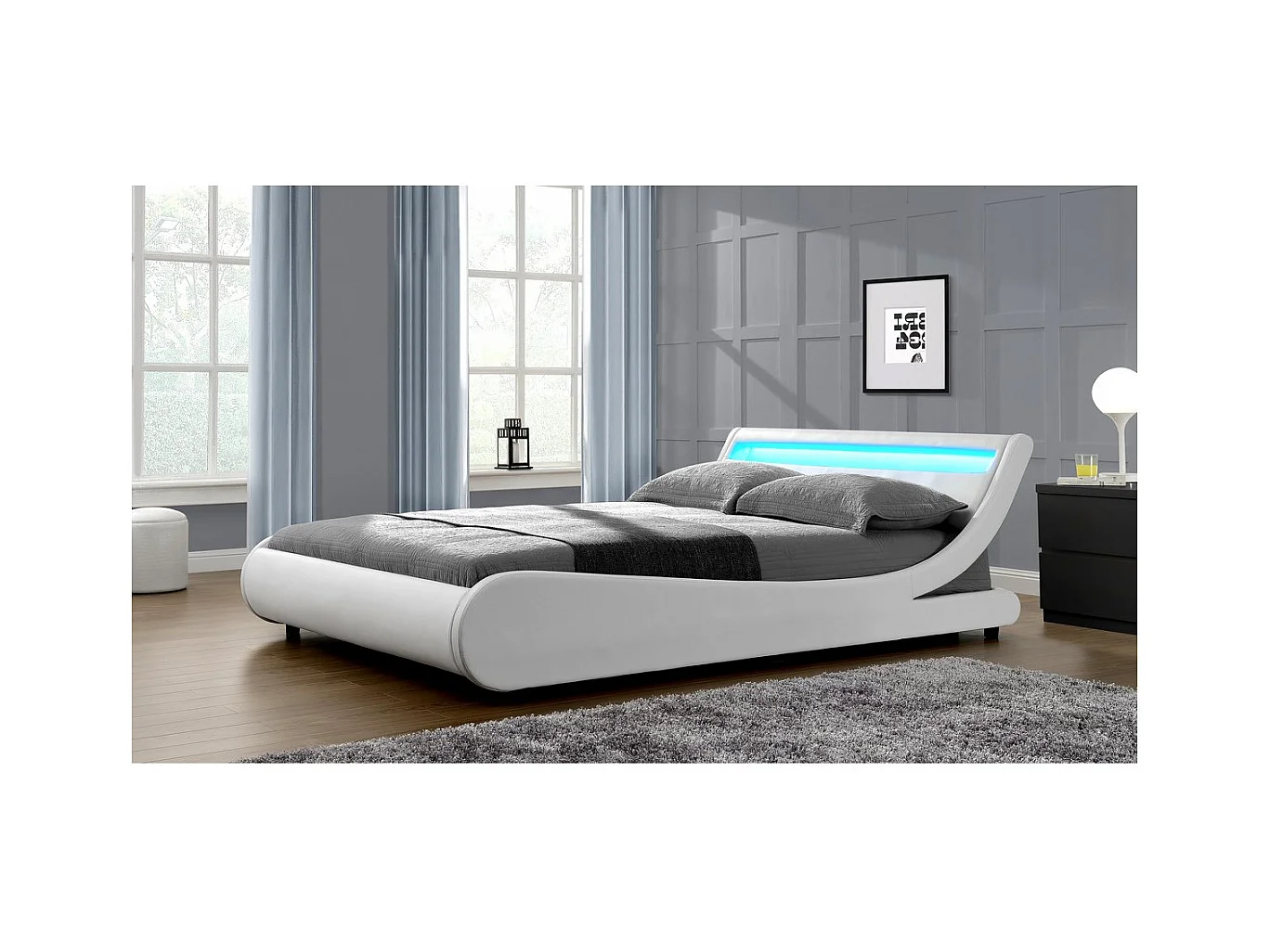 Lit LED "Natacha" - 140 x 190 cm - Blanc