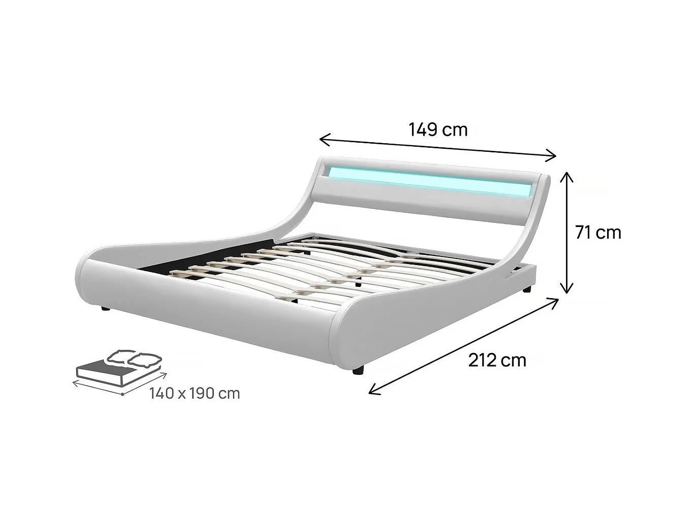 Cama LED "Natacha" - 140 x 190 cm - Blanco
