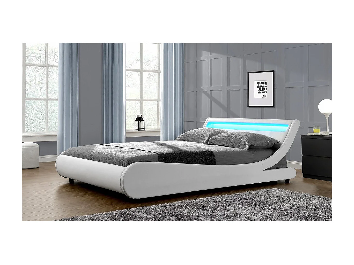 Lit LED "Natacha" - 140 x 190 cm - Blanc