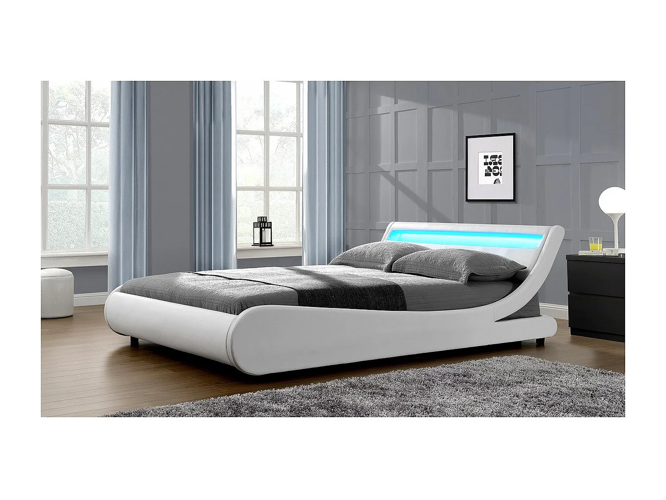 Verlicht LED-bed "Natacha" wit 160 x 200 cm, elegant en comfortabel ontwerp met geïntegreerde LED's