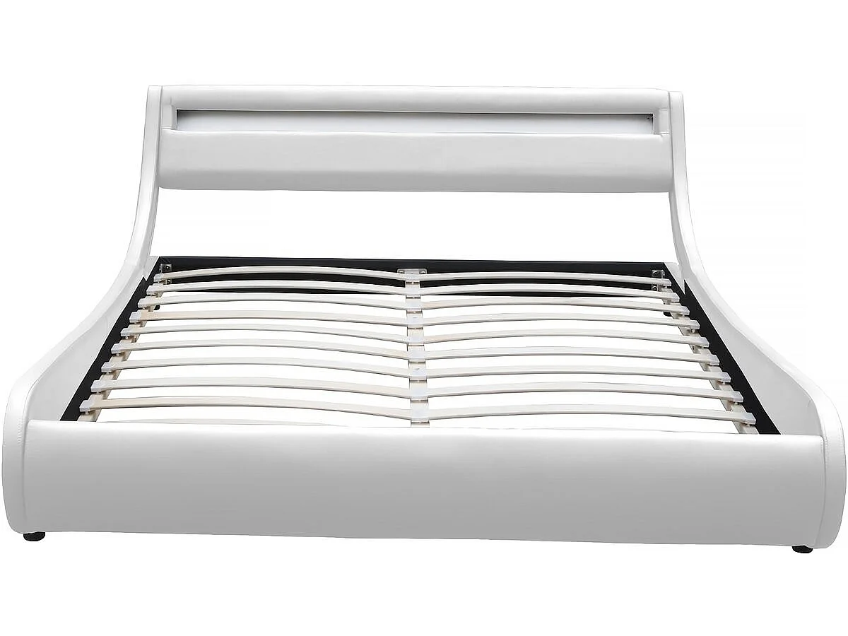 Elegante Cama LED "Natacha" - Branco - 160 x 200 cm - Acabamento em PVC - Com LEDs