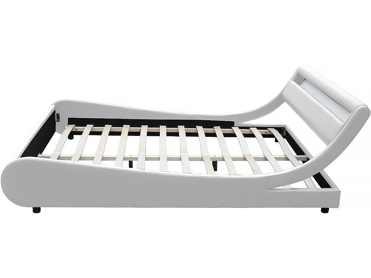 Elegante Cama LED "Natacha" - Branco - 160 x 200 cm - Acabamento em PVC - Com LEDs