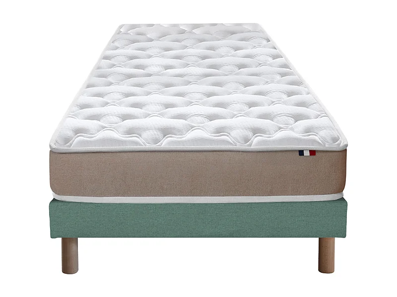 Ensemble Matelas accueil Latex 3 zones INITIAL - Bi Confort Mousse & Latex + Sommier - Made in France Dimensions - 90 x 190 cm, Sommier - Vert celadon