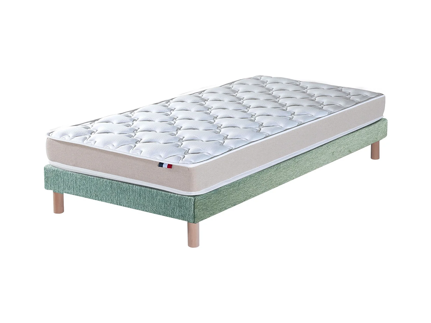 Ensemble Matelas accueil Latex 3 zones INITIAL - Bi Confort Mousse & Latex + Sommier - Made in France Dimensions - 90 x 190 cm, Sommier - Vert celadon