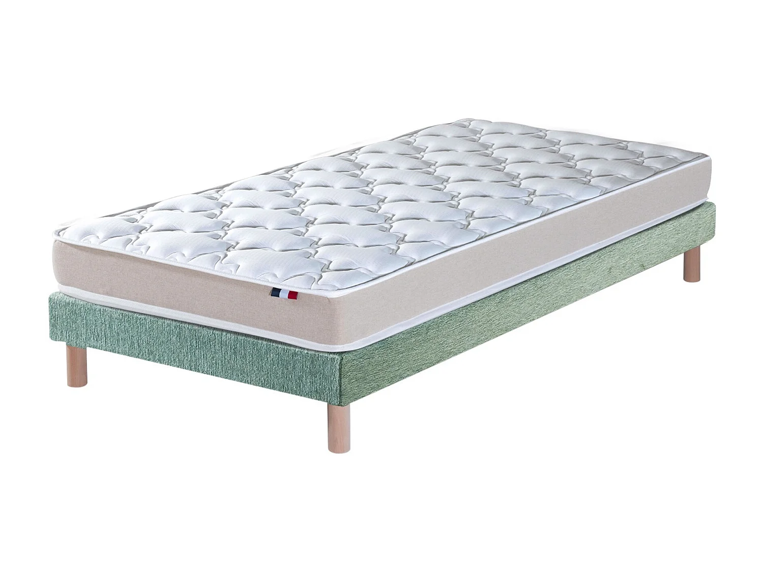 Ensemble Matelas accueil Latex 3 zones INITIAL - Bi Confort Mousse & Latex + Sommier - Made in France Dimensions - 90 x 190 cm, Sommier - Vert celadon