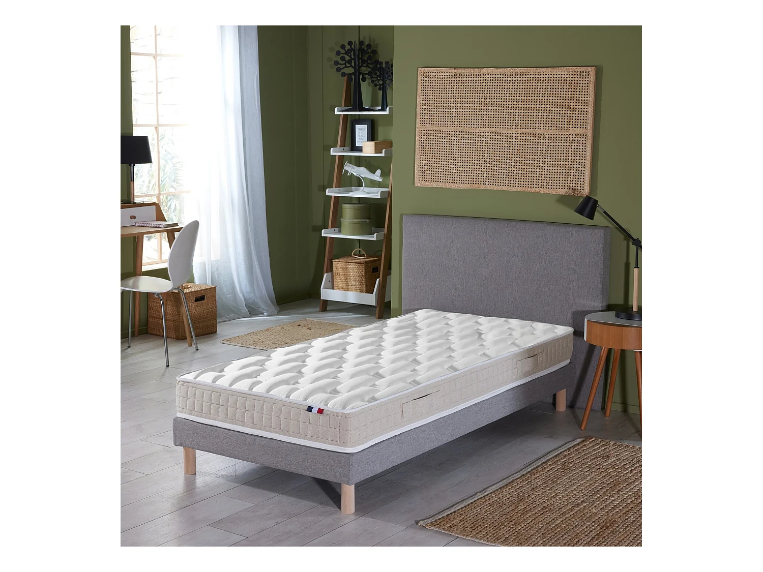 Ensemble Matelas 100% latex 5 zones ORIGINEL + Sommier - Spécial Dos Sensible - Fabriqué en France Dimensions - 80 x 200 cm, Sommier - Gris chiné