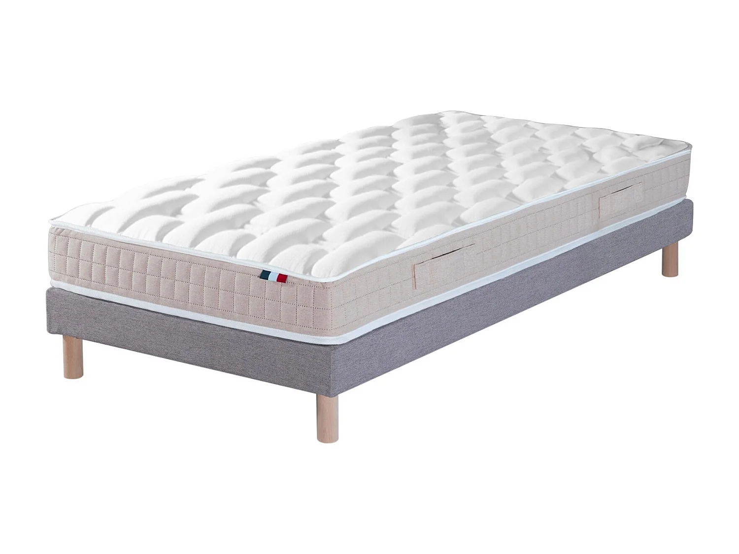 Ensemble Matelas 100% latex 5 zones ORIGINEL + Sommier - Spécial Dos Sensible - Fabriqué en France Dimensions - 80 x 200 cm, Sommier - Gris chiné