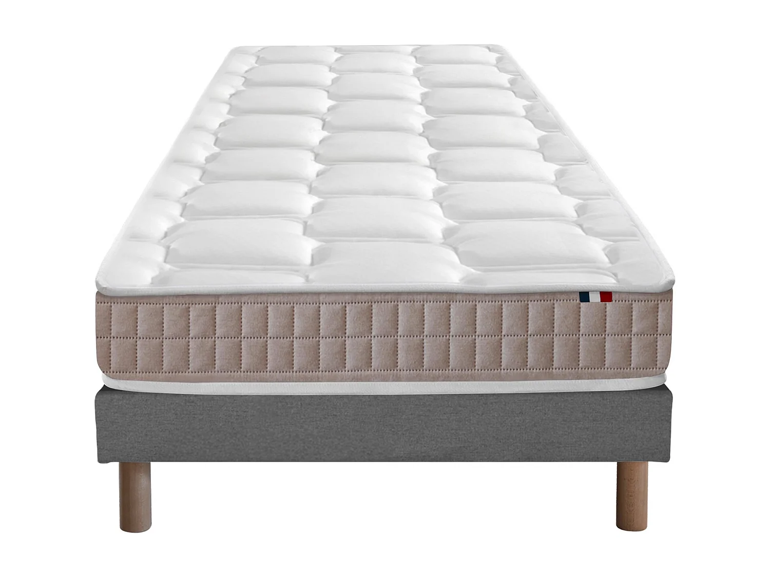 Ensemble Matelas 100% latex 5 zones ORIGINEL + Sommier - Spécial Dos Sensible - Fabriqué en France Dimensions - 80 x 200 cm, Sommier - Gris chiné