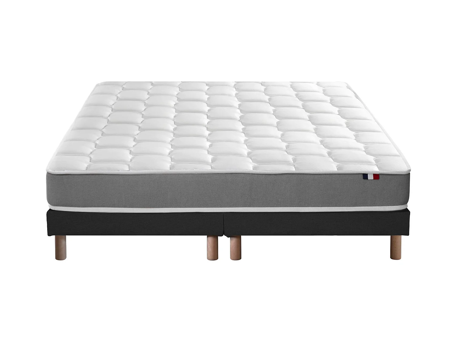 Ensemble matelas mémoire de forme MAM AZUR avec sommier - confort français Dimensions - 2x80 x 200 cm, Sommier - Noir