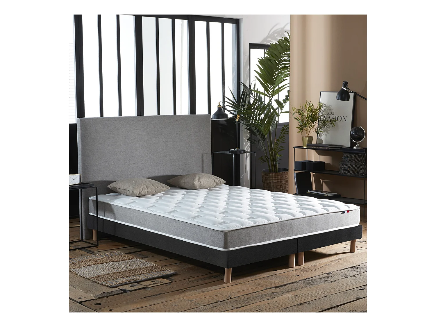 Ensemble matelas mémoire de forme MAM AZUR avec sommier - confort français Dimensions - 2x80 x 200 cm, Sommier - Noir