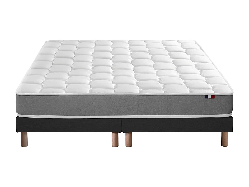 Ensemble matelas mémoire de forme MAM AZUR avec sommier - confort français Dimensions - 2x80 x 200 cm, Sommier - Noir