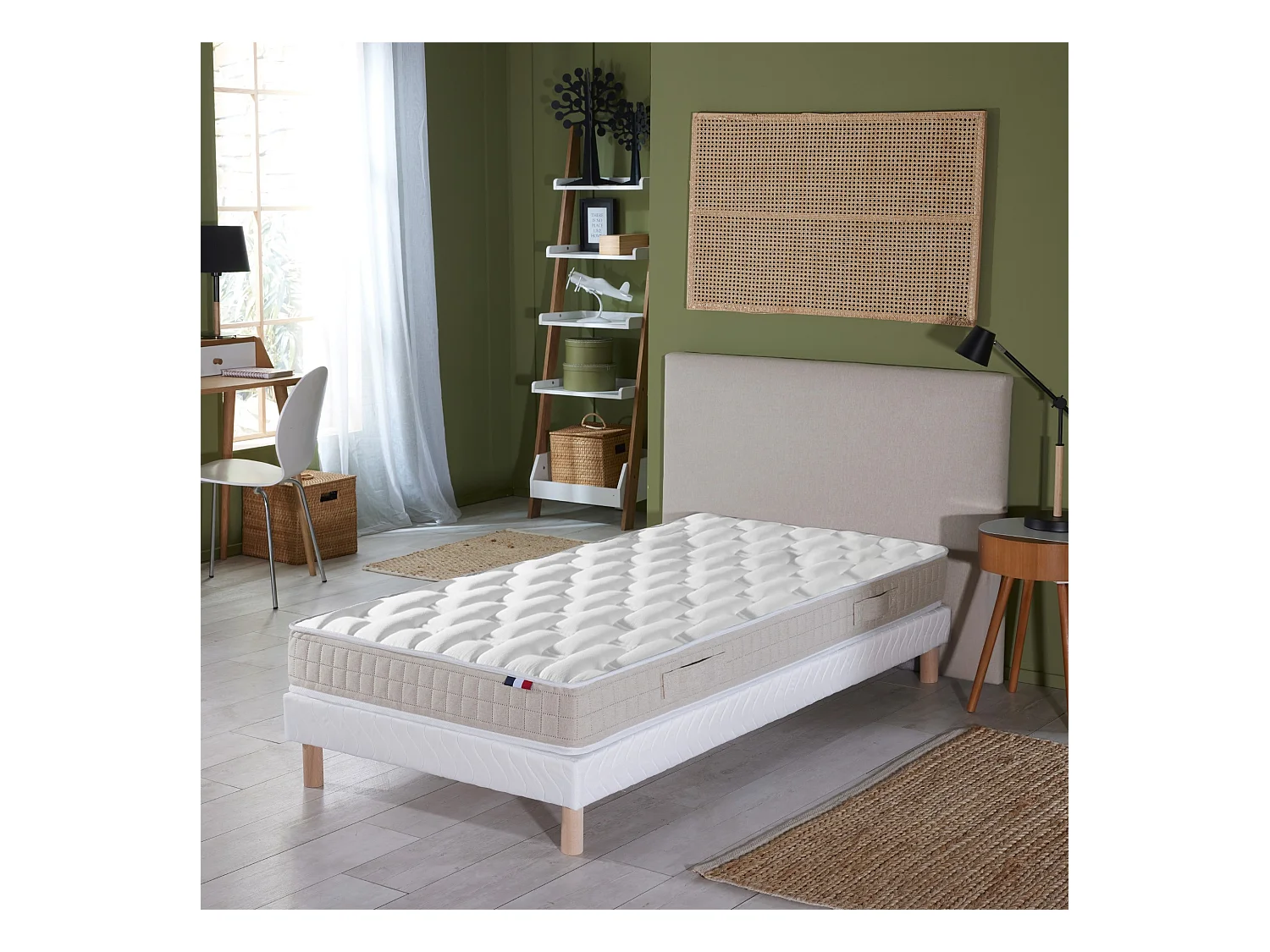 Ensemble Matelas 100% latex 5 zones ORIGINEL + Sommier - Spécial Dos Sensible - Fabriqué en France Dimensions - 80 x 200 cm, Sommier - Blanc