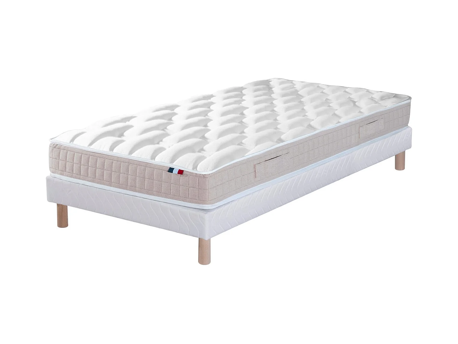 Ensemble Matelas 100% latex 5 zones ORIGINEL + Sommier - Spécial Dos Sensible - Fabriqué en France Dimensions - 80 x 200 cm, Sommier - Blanc