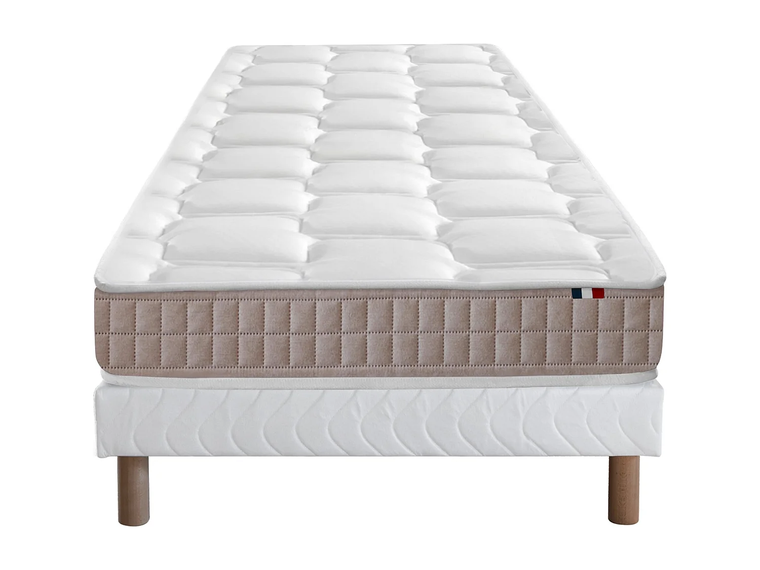 Ensemble Matelas 100% latex 5 zones ORIGINEL + Sommier - Spécial Dos Sensible - Fabriqué en France Dimensions - 80 x 200 cm, Sommier - Blanc