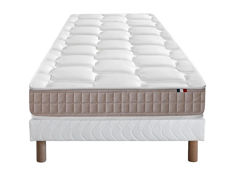Ensemble Matelas 100% latex 5 zones ORIGINEL + Sommier - Spécial Dos Sensible - Fabriqué en France Dimensions - 80 x 200 cm, Sommier - Blanc