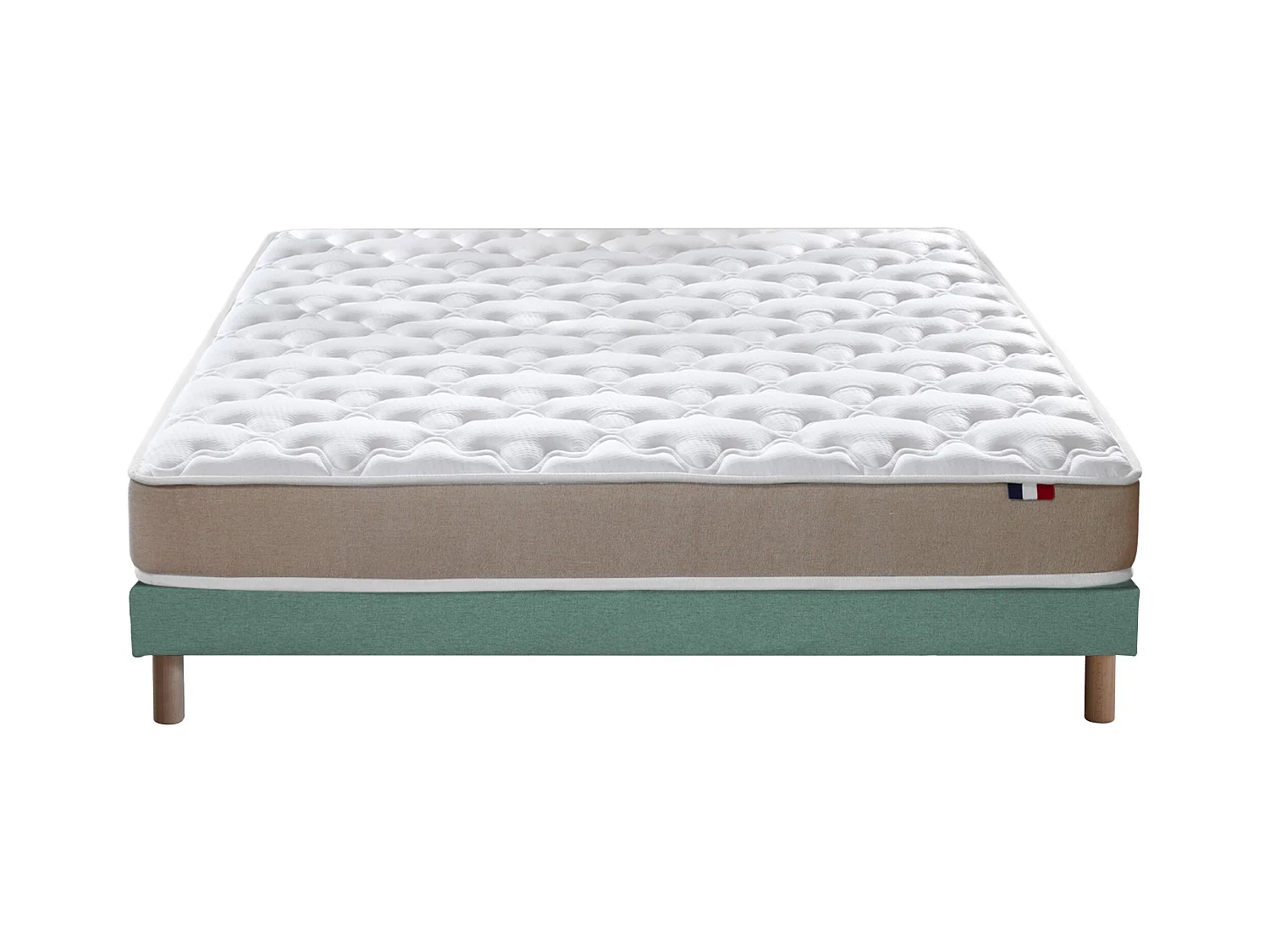 Ensemble Matelas accueil Latex 3 zones INITIAL - Bi Confort Mousse & Latex + Sommier - Made in France Dimensions - 140 x 190 cm, Sommier - Vert celadon