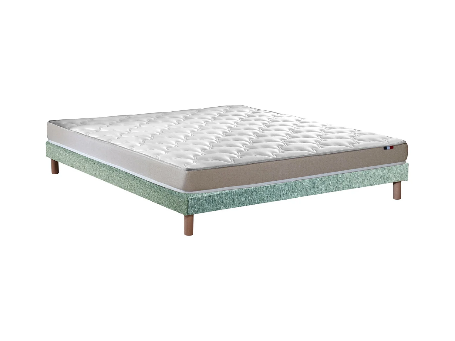 Ensemble Matelas accueil Latex 3 zones INITIAL - Bi Confort Mousse & Latex + Sommier - Made in France Dimensions - 140 x 190 cm, Sommier - Vert celadon