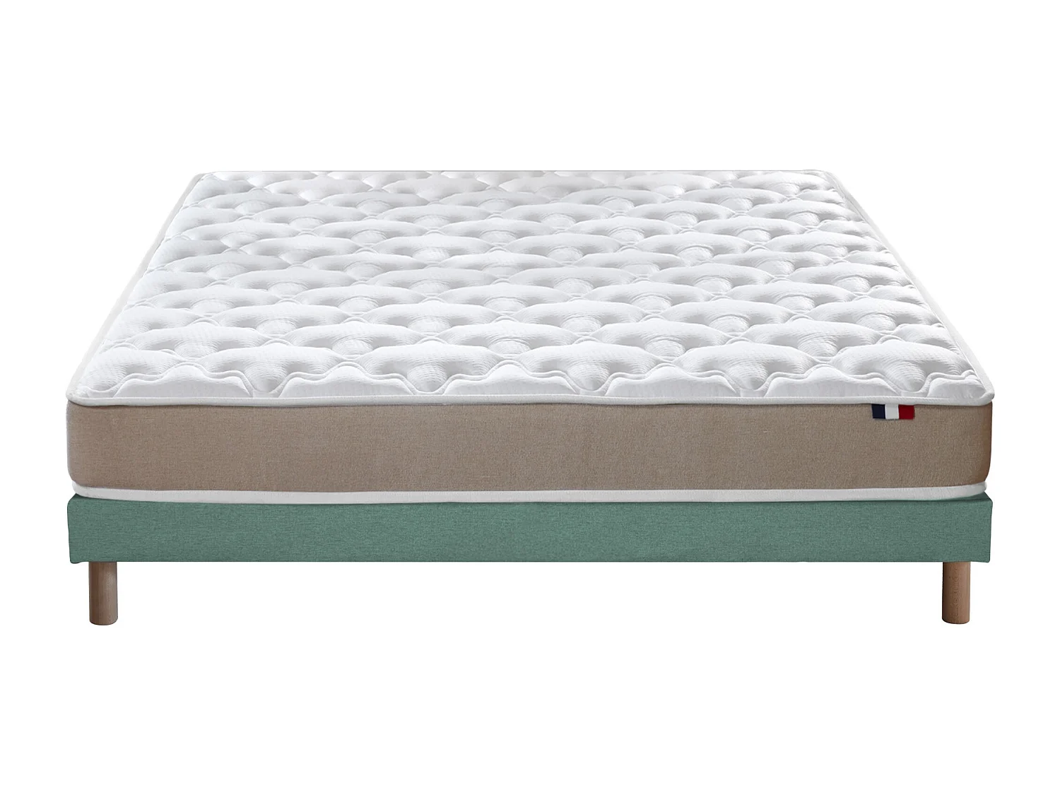 Ensemble Matelas accueil Latex 3 zones INITIAL - Bi Confort Mousse & Latex + Sommier - Made in France Dimensions - 140 x 190 cm, Sommier - Vert celadon