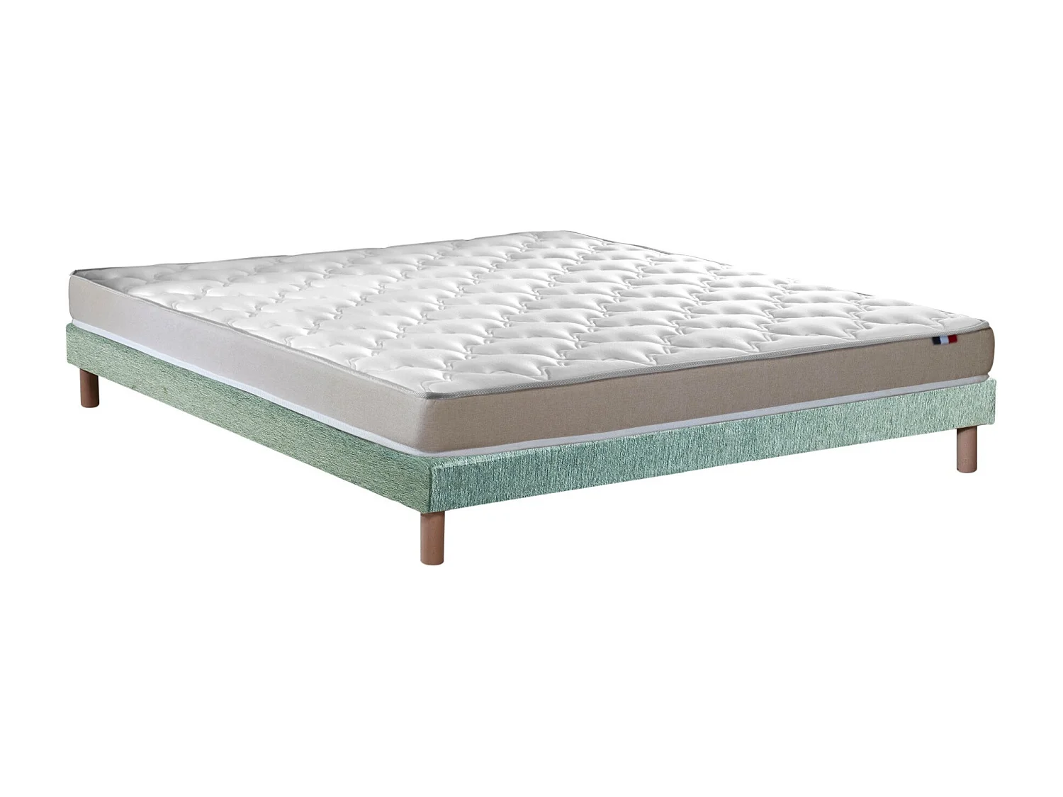 Ensemble Matelas accueil Latex 3 zones INITIAL - Bi Confort Mousse & Latex + Sommier - Made in France Dimensions - 140 x 190 cm, Sommier - Vert celadon