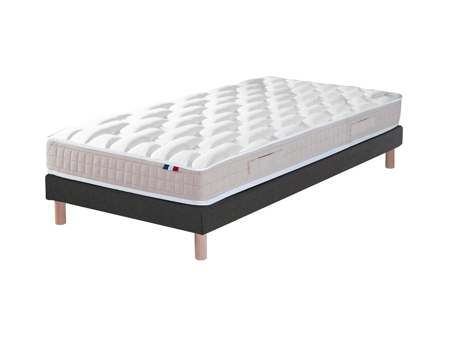 Ensemble Matelas 100% latex 5 zones ORIGINEL + Sommier - Spécial Dos Sensible - Fabriqué en France Dimensions - 90 x 190 cm, Sommier - Noir
