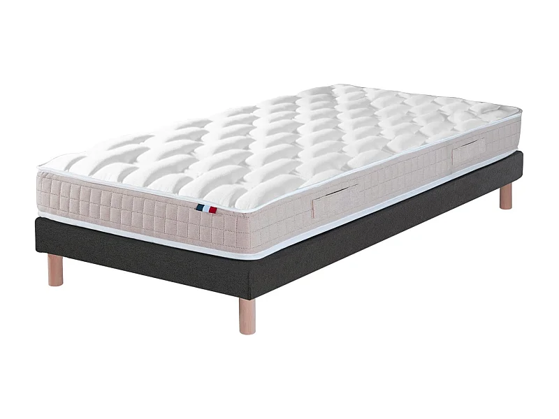 Ensemble Matelas 100% latex 5 zones ORIGINEL + Sommier - Spécial Dos Sensible - Fabriqué en France Dimensions - 90 x 190 cm, Sommier - Noir