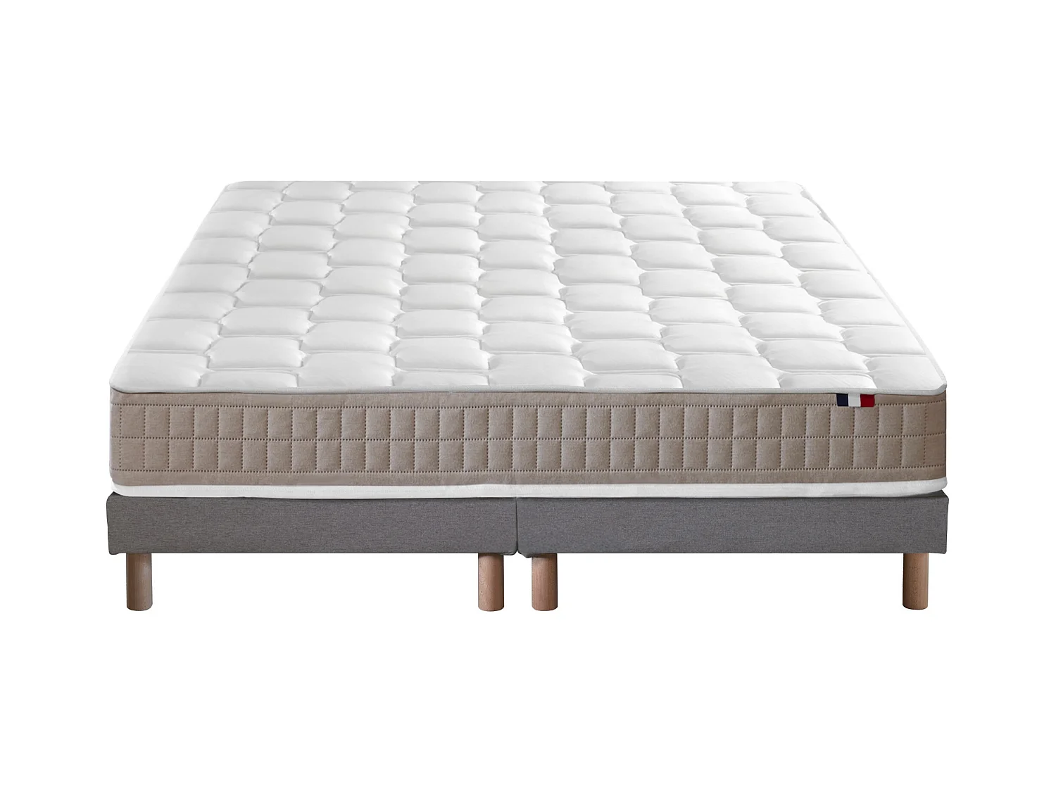 Ensemble Matelas 100% latex 5 zones ORIGINEL + Sommier - Spécial Dos Sensible - Fabriqué en France Dimensions - 2x80 x 200 cm, Sommier - Gris chiné