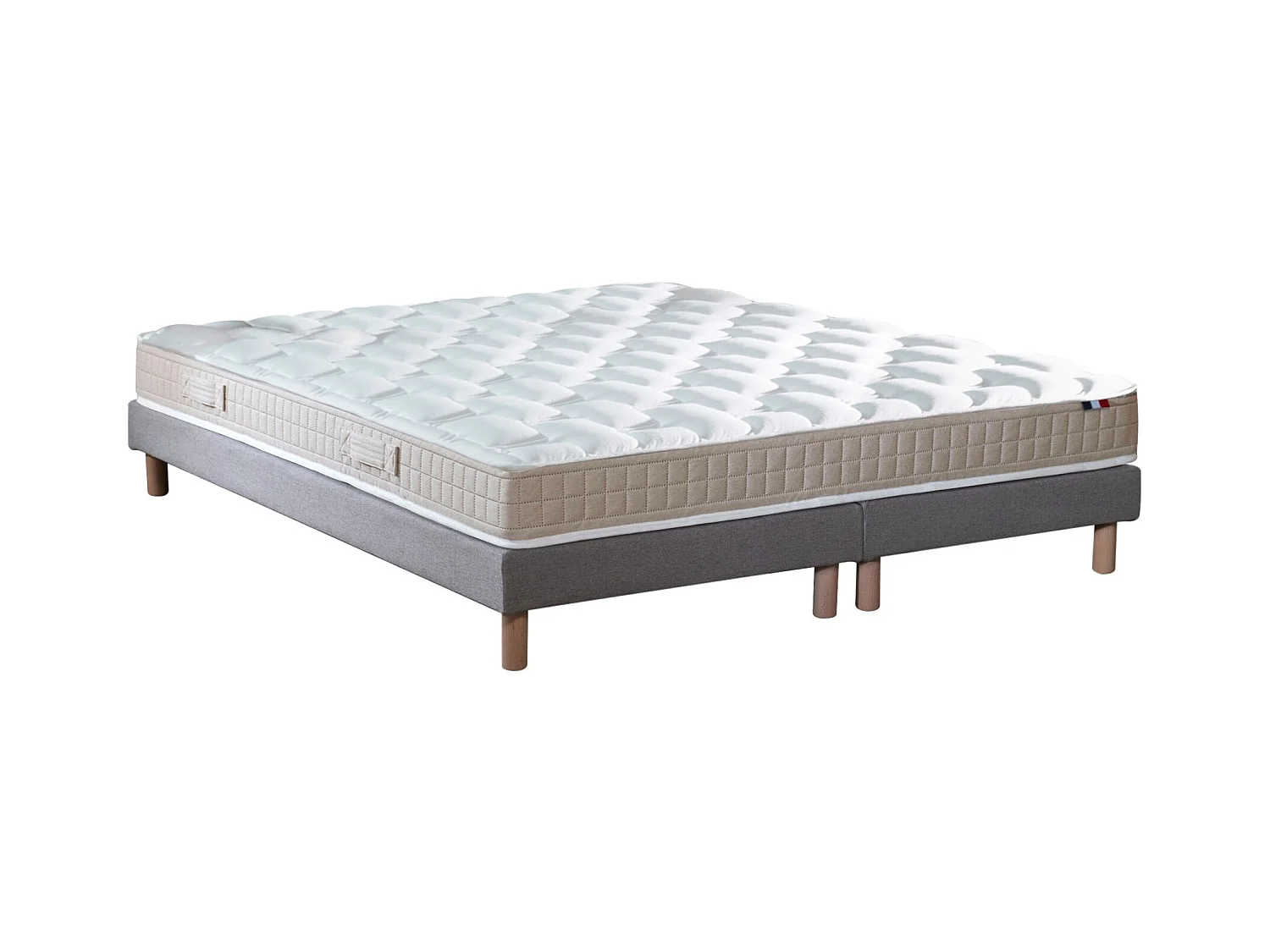 Ensemble Matelas 100% latex 5 zones ORIGINEL + Sommier - Spécial Dos Sensible - Fabriqué en France Dimensions - 2x80 x 200 cm, Sommier - Gris chiné