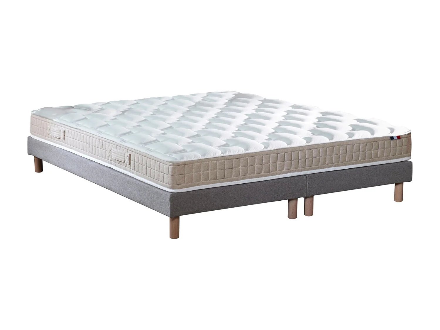 Ensemble Matelas 100% latex 5 zones ORIGINEL + Sommier - Spécial Dos Sensible - Fabriqué en France Dimensions - 2x80 x 200 cm, Sommier - Gris chiné