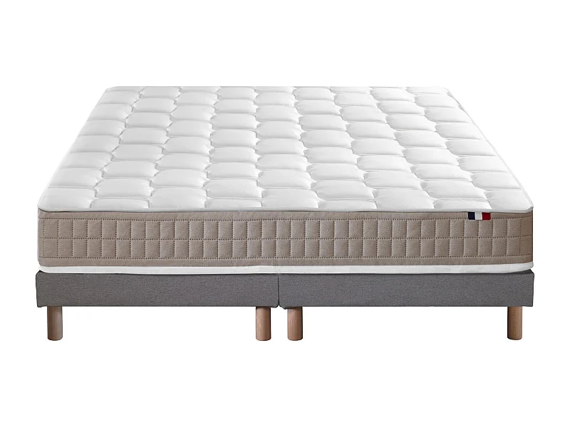Ensemble Matelas 100% latex 5 zones ORIGINEL + Sommier - Spécial Dos Sensible - Fabriqué en France Dimensions - 2x80 x 200 cm, Sommier - Gris chiné