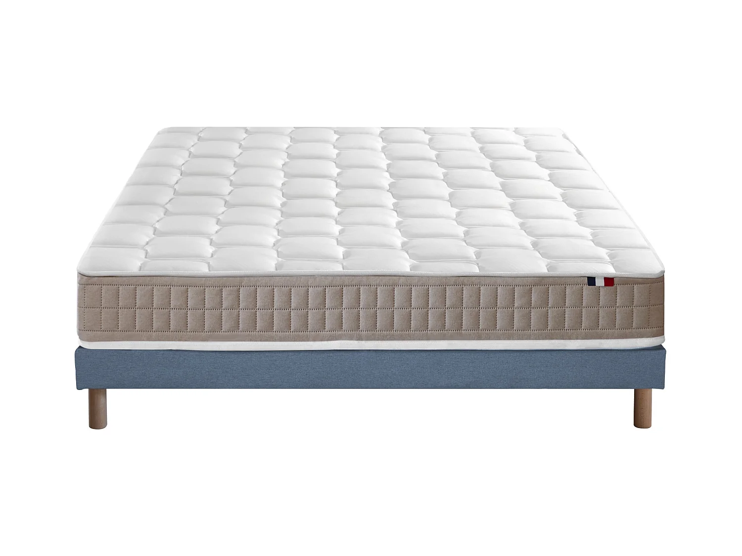 Ensemble Matelas 100% latex 5 zones ORIGINEL + Sommier - Spécial Dos Sensible - Fabriqué en France Dimensions - 140 x 190 cm, Sommier - Bleu denim