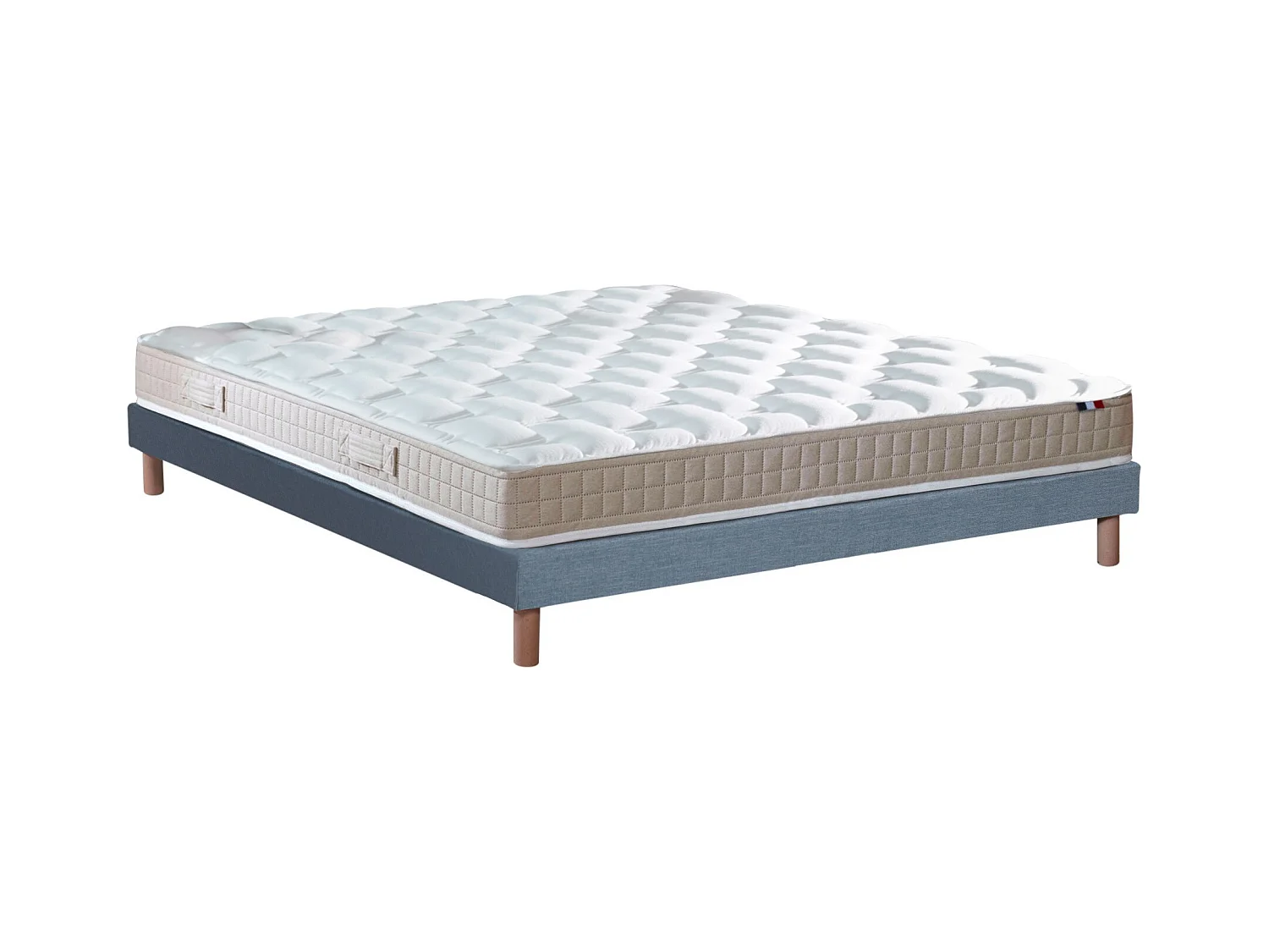 Ensemble Matelas 100% latex 5 zones ORIGINEL + Sommier - Spécial Dos Sensible - Fabriqué en France Dimensions - 140 x 190 cm, Sommier - Bleu denim