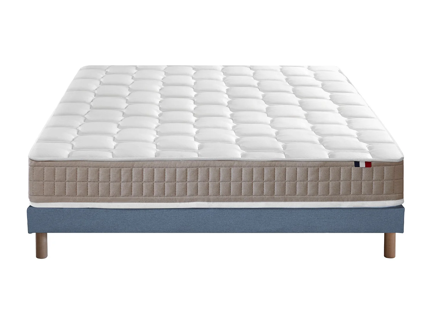Ensemble Matelas 100% latex 5 zones ORIGINEL + Sommier - Spécial Dos Sensible - Fabriqué en France Dimensions - 140 x 190 cm, Sommier - Bleu denim