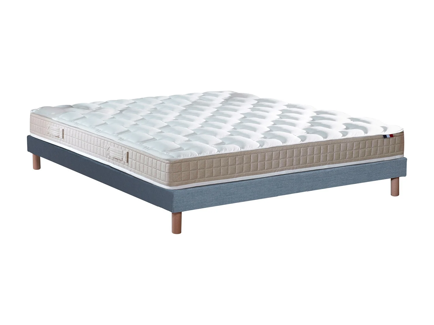 Ensemble Matelas 100% latex 5 zones ORIGINEL + Sommier - Spécial Dos Sensible - Fabriqué en France Dimensions - 140 x 190 cm, Sommier - Bleu denim