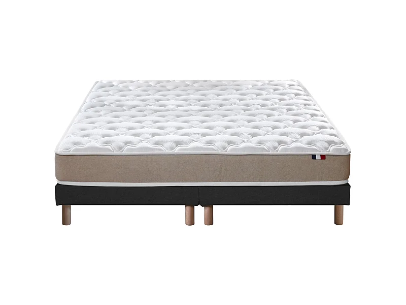 Ensemble Matelas accueil Latex 3 zones INITIAL - Bi Confort Mousse & Latex + Sommier - Made in France Dimensions - 2x80 x 200 cm, Sommier - Noir