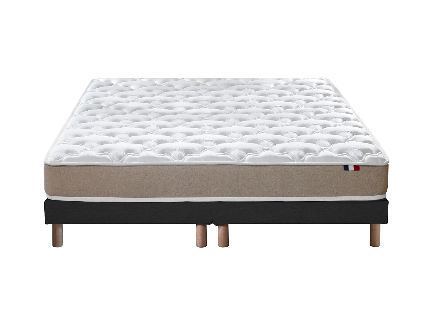 Ensemble Matelas accueil Latex 3 zones INITIAL - Bi Confort Mousse & Latex + Sommier - Made in France Dimensions - 2x80 x 200 cm, Sommier - Noir