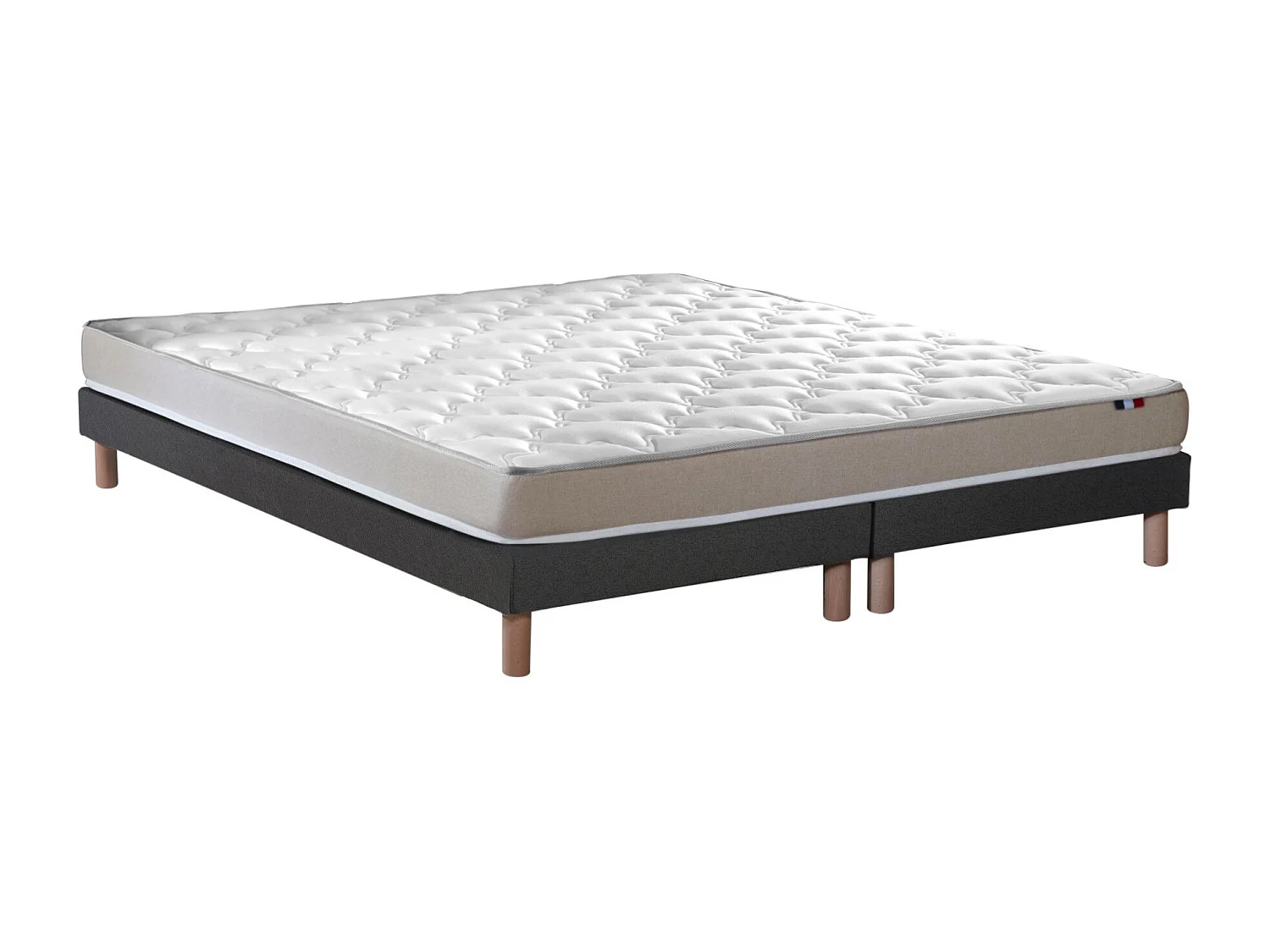 Ensemble Matelas accueil Latex 3 zones INITIAL - Bi Confort Mousse & Latex + Sommier - Made in France Dimensions - 2x80 x 200 cm, Sommier - Noir