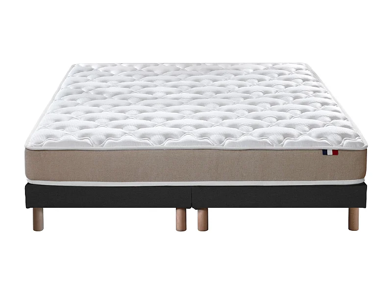 Ensemble Matelas accueil Latex 3 zones INITIAL - Bi Confort Mousse & Latex + Sommier - Made in France Dimensions - 2x80 x 200 cm, Sommier - Noir