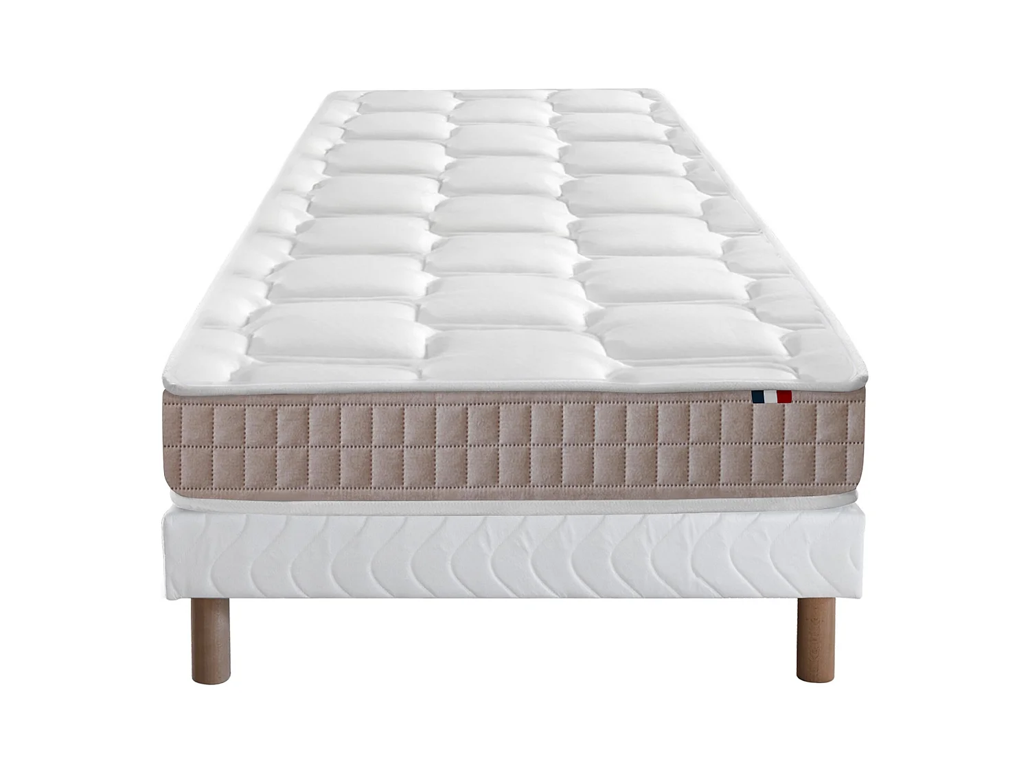 Ensemble Matelas 100% latex 5 zones ORIGINEL + Sommier - Spécial Dos Sensible - Fabriqué en France Dimensions - 90 x 190 cm, Sommier - Blanc