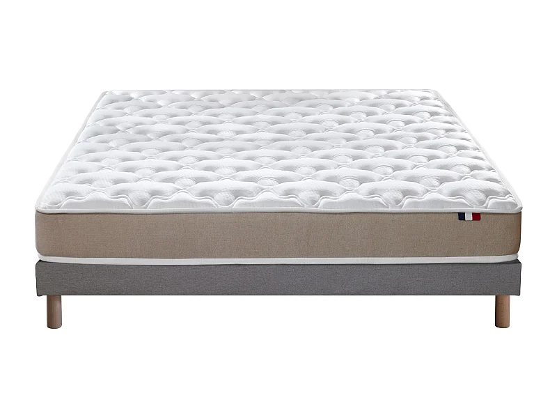 Ensemble Matelas accueil Latex 3 zones INITIAL - Bi Confort Mousse & Latex + Sommier - Made in France Dimensions - 140 x 190 cm, Sommier - Gris chiné