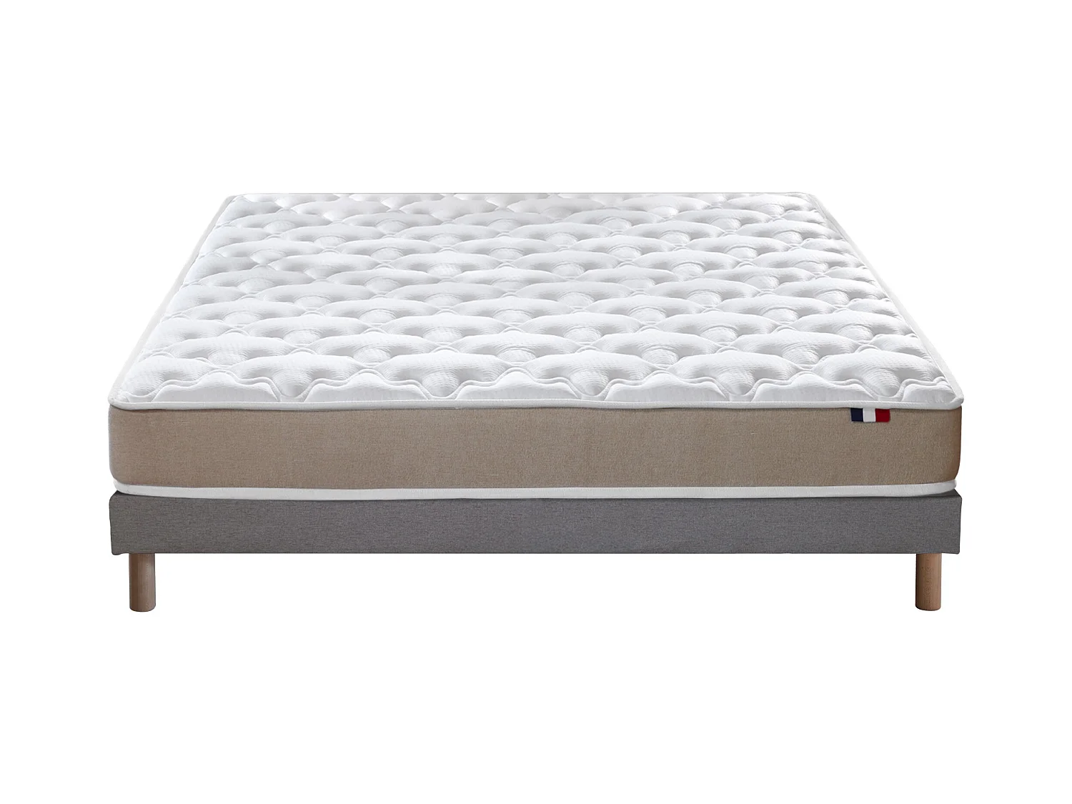 Ensemble Matelas accueil Latex 3 zones INITIAL - Bi Confort Mousse & Latex + Sommier - Made in France Dimensions - 140 x 190 cm, Sommier - Gris chiné