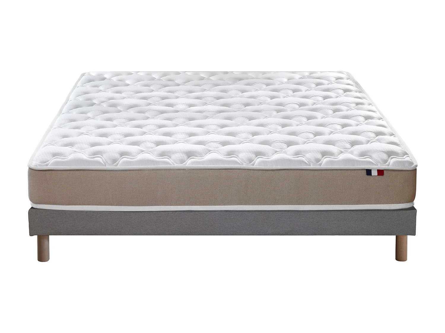 Ensemble Matelas accueil Latex 3 zones INITIAL - Bi Confort Mousse & Latex + Sommier - Made in France Dimensions - 140 x 190 cm, Sommier - Gris chiné