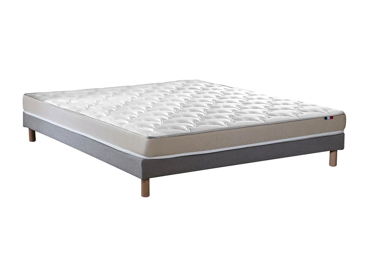 Ensemble Matelas accueil Latex 3 zones INITIAL - Bi Confort Mousse & Latex + Sommier - Made in France Dimensions - 140 x 190 cm, Sommier - Gris chiné