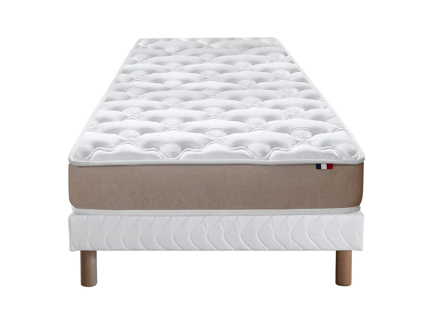 Ensemble Matelas accueil Latex 3 zones INITIAL - Bi Confort Mousse & Latex + Sommier - Made in France Dimensions - 90 x 200 cm, Sommier - Blanc