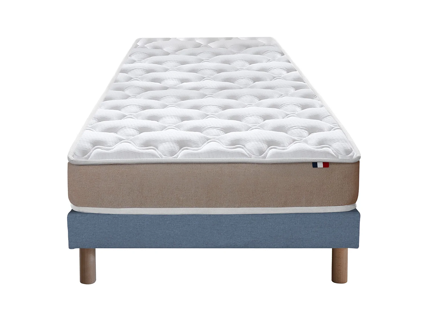 Ensemble Matelas accueil Latex 3 zones INITIAL - Bi Confort Mousse & Latex + Sommier - Made in France Dimensions - 90 x 190 cm, Sommier - Bleu denim