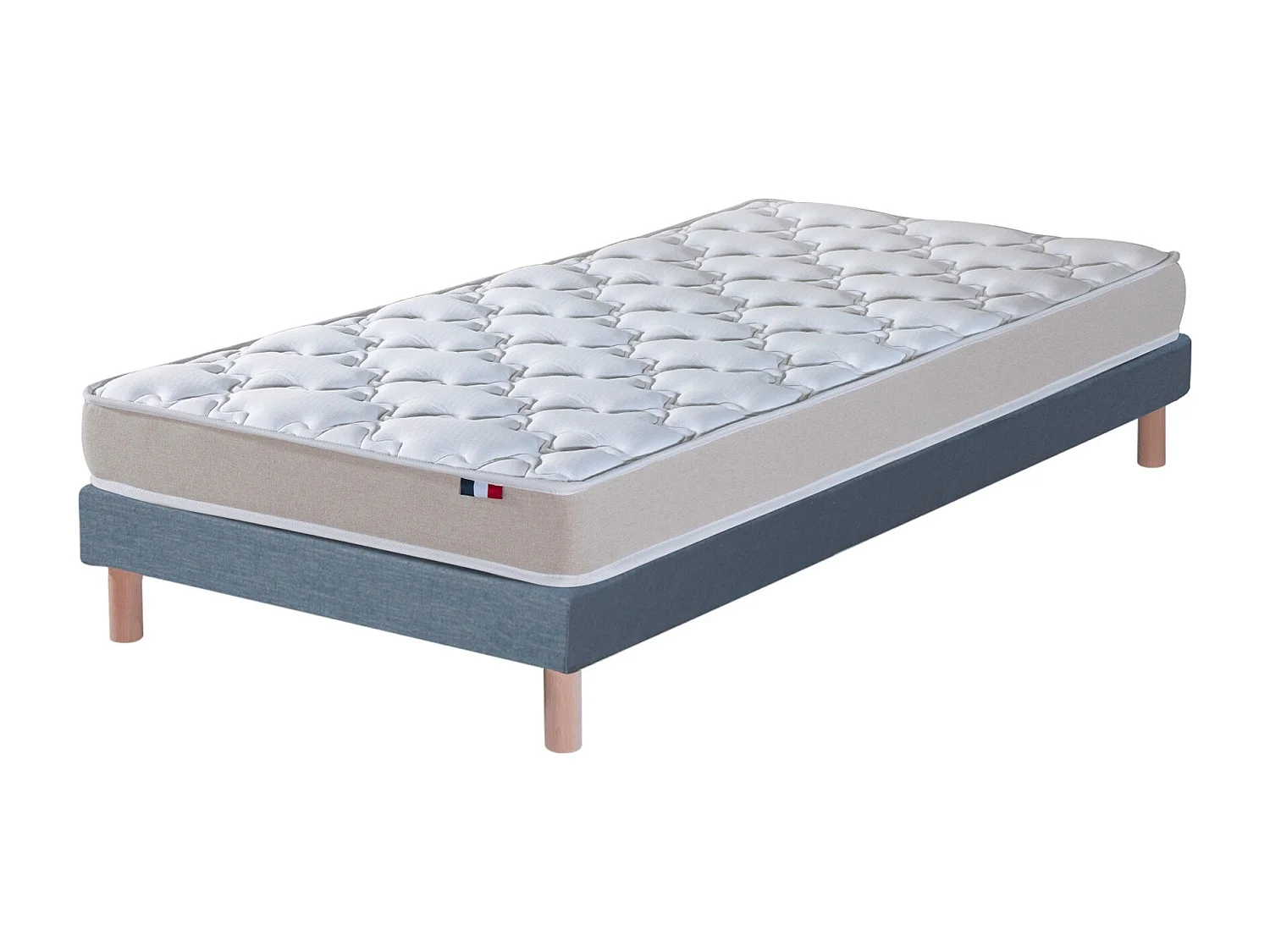 Ensemble Matelas accueil Latex 3 zones INITIAL - Bi Confort Mousse & Latex + Sommier - Made in France Dimensions - 90 x 190 cm, Sommier - Bleu denim
