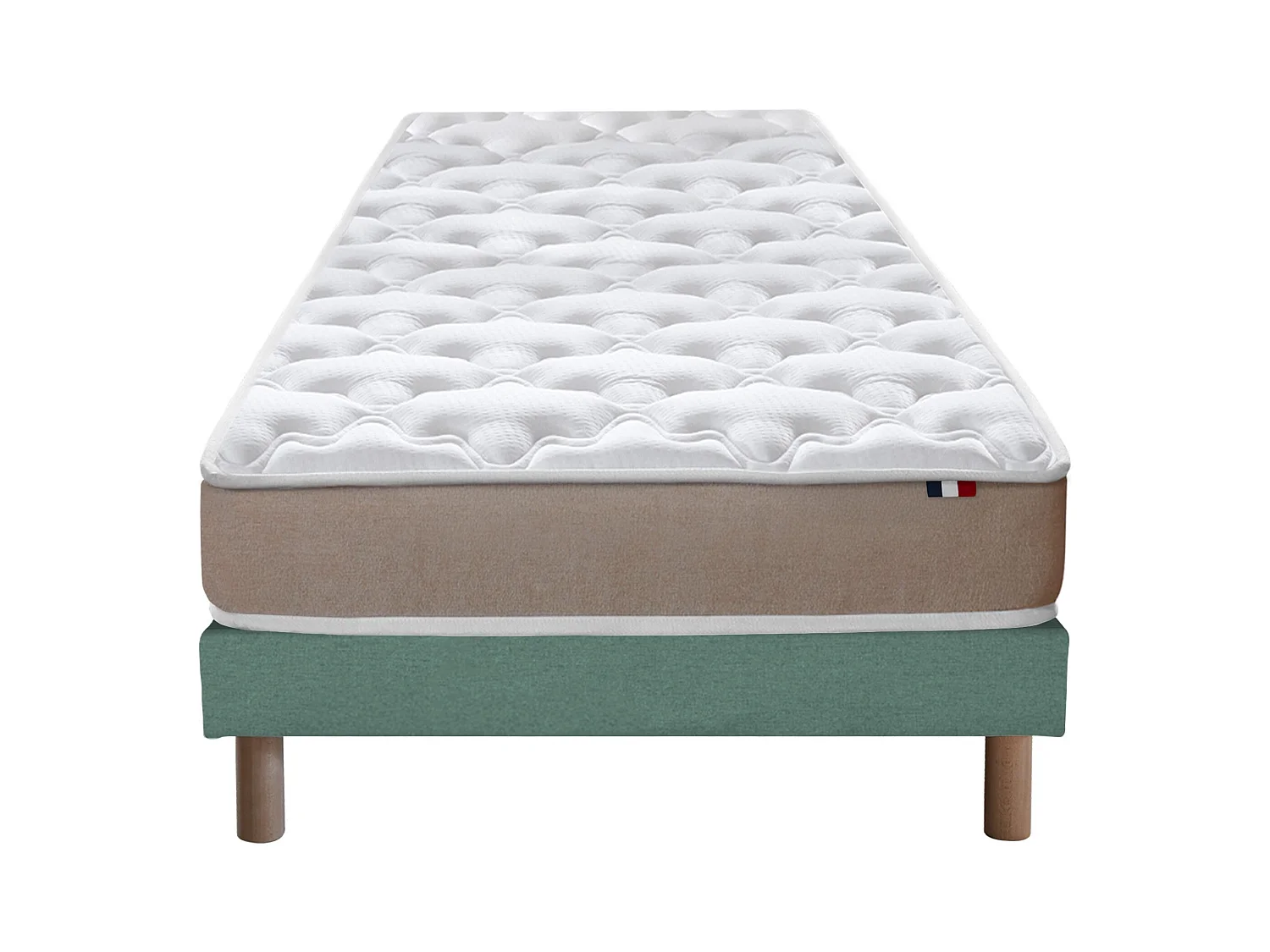 Ensemble Matelas accueil Latex 3 zones INITIAL - Bi Confort Mousse & Latex + Sommier - Made in France Dimensions - 90 x 200 cm, Sommier - Vert celadon