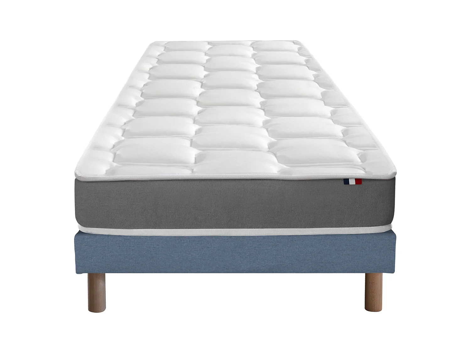 Ensemble matelas mémoire de forme MAM AZUR avec sommier - confort français Dimensions - 90 x 200 cm, Sommier - Bleu denim