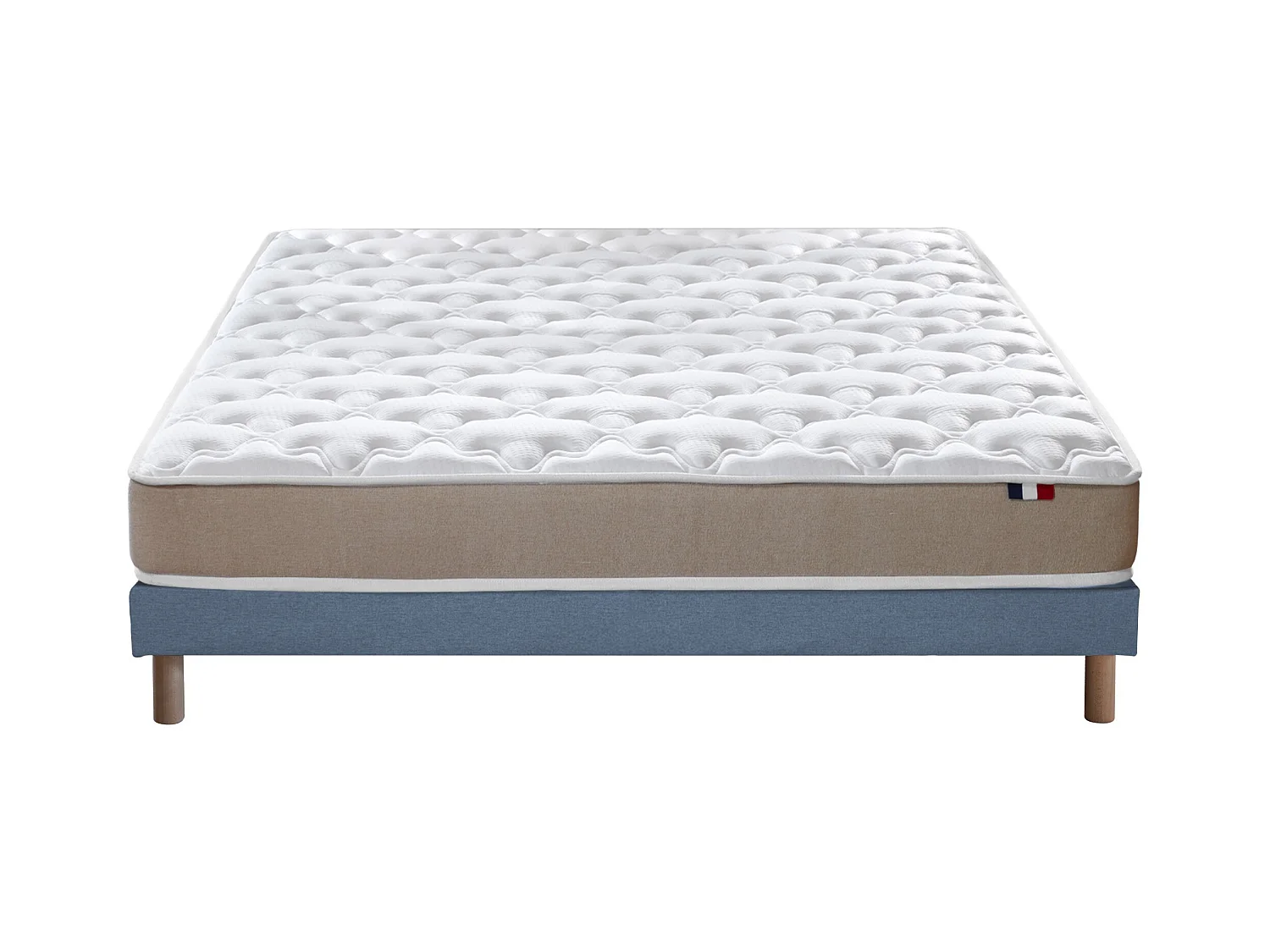 Ensemble Matelas accueil Latex 3 zones INITIAL - Bi Confort Mousse & Latex + Sommier - Made in France Dimensions - 140 x 190 cm, Sommier - Bleu denim