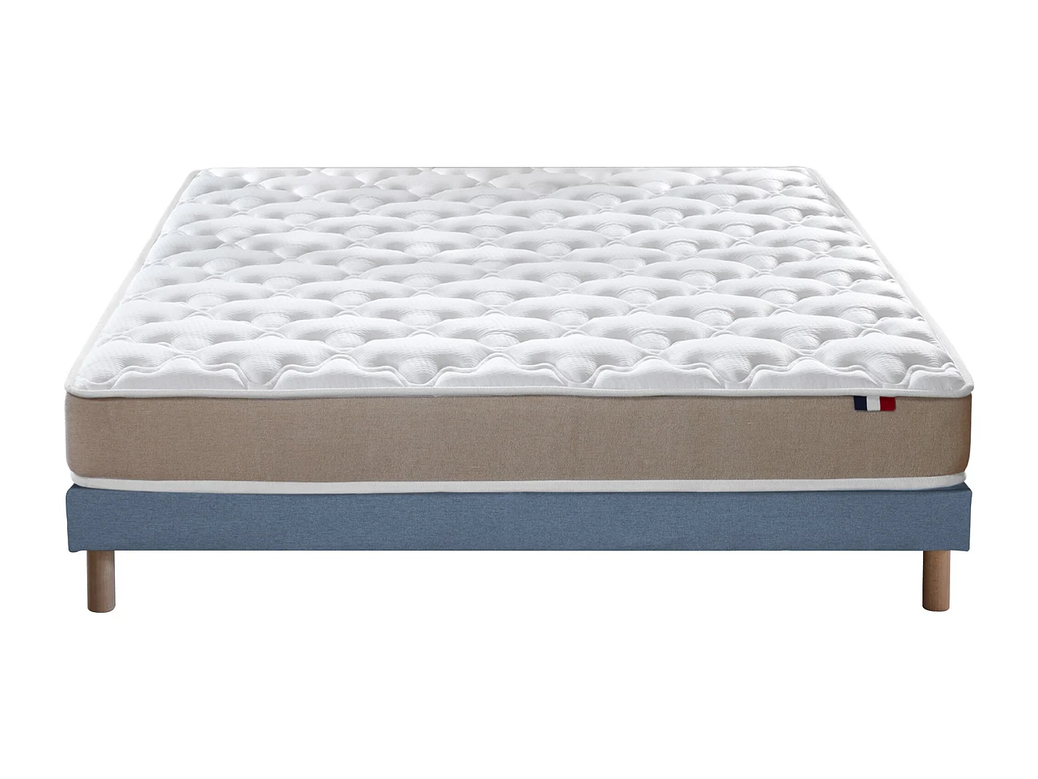 Ensemble Matelas accueil Latex 3 zones INITIAL - Bi Confort Mousse & Latex + Sommier - Made in France Dimensions - 140 x 190 cm, Sommier - Bleu denim